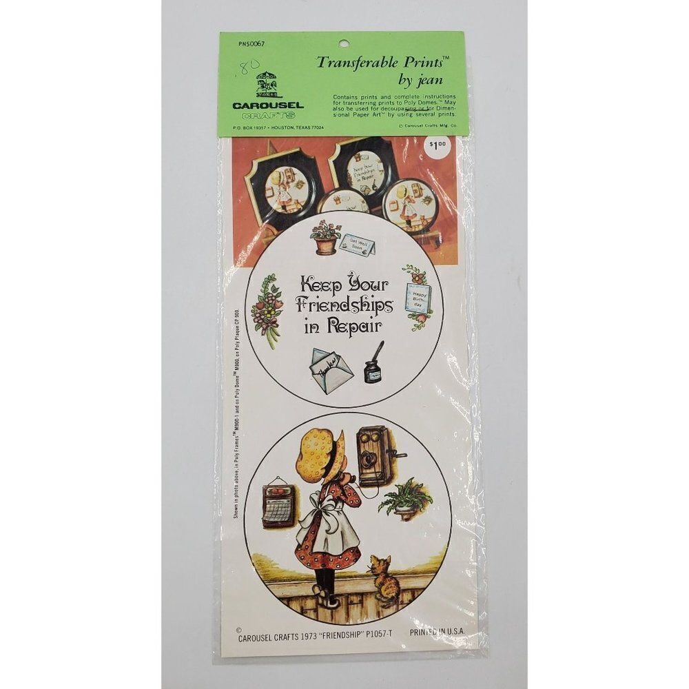 Vintage Friendship Print For Poly Domes Decoupage Carousel Crafts 1973
